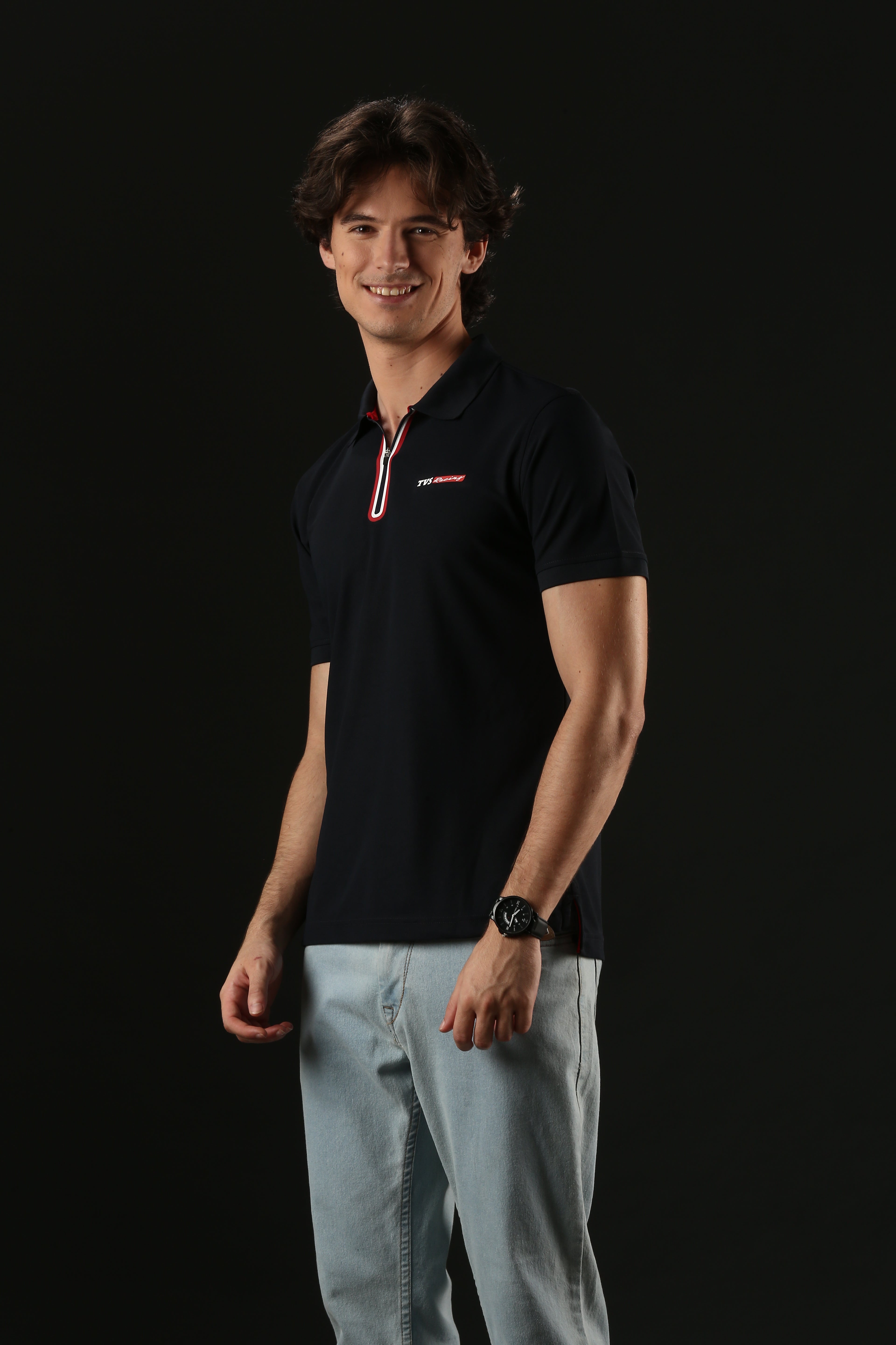 TVS Originals Racing Men’s Polo T-Shirt | 100% Polyester | Quick-Dry | Antimicrobial Finish | Zipper Placket | Reflective Branding | Lightweight Activewear | 200 GSM | Regular Fit